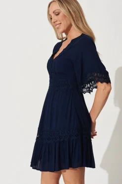 Outlet Macca Dress In Navy Dresses|Casual