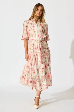 New Mackenzie Maxi Shirt Dress in Blush Floral Dresses|Party