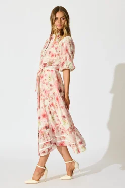 New Mackenzie Maxi Shirt Dress in Blush Floral Dresses|Party