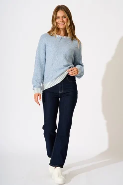 Best Maggie Knit in Pale Blue Marle Wool Blend Knitwear|Knitwear