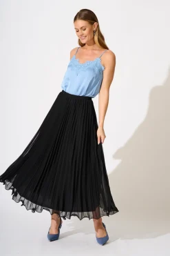 Discount Magnolia Maxi Pleat Skirt in Black Chiffon Bottoms|Skirts & Shorts