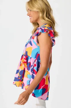 Outlet Maila Top In Bright Multi Leaf Print Tops|Casual