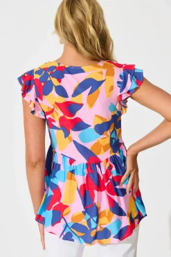 Outlet Maila Top In Bright Multi Leaf Print Tops|Casual