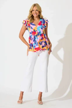 Outlet Maila Top In Bright Multi Leaf Print Tops|Casual
