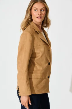 New Main Character Blazer in Camel Suedette Outerwear|Outerwear