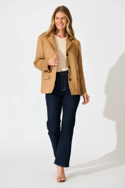 New Main Character Blazer in Camel Suedette Outerwear|Outerwear