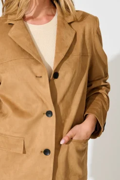 New Main Character Blazer in Camel Suedette Outerwear|Outerwear