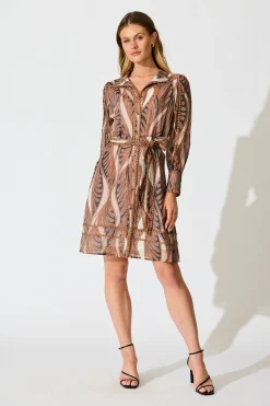 Sale Malhia Shirt Dress in Brown with Tan Cotton Blend Dresses|Party