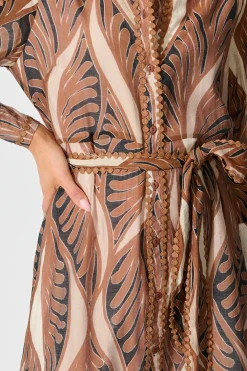 Sale Malhia Shirt Dress in Brown with Tan Cotton Blend Dresses|Party