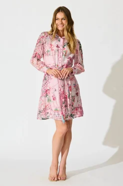 Fashion Malhia Shirt Dress in Pink Floral Cotton Blend Dresses|Party