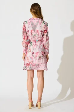 Fashion Malhia Shirt Dress in Pink Floral Cotton Blend Dresses|Party