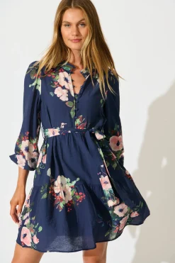 Sale Mandy Dress in Navy with Pink Floral Dresses|Casual