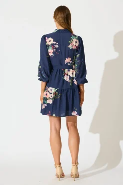 Sale Mandy Dress in Navy with Pink Floral Dresses|Casual