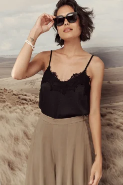 Sale Manthis Cami Top In Black Satin Tops|Party & Occasion