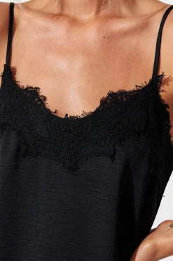 Sale Manthis Cami Top In Black Satin Tops|Party & Occasion