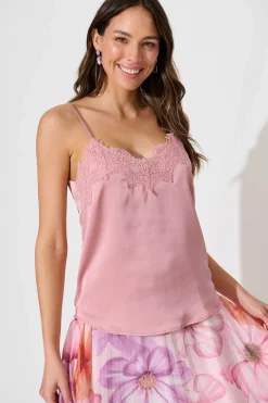 New Manthis Cami Top In Rose Satin Tops|Party & Occasion