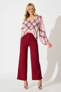 Discount Marcella Top in Pink with Wine Print Tops