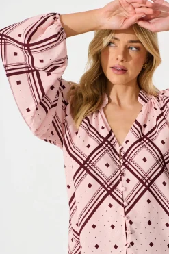 Discount Marcella Top in Pink with Wine Print Tops
