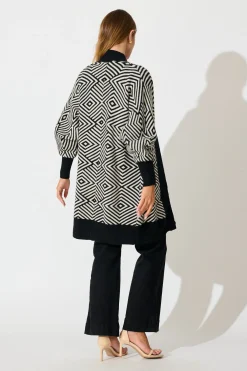 Fashion Marcelle Knit Cardigan in Black Aztec Wool Blend Knitwear|Knitwear