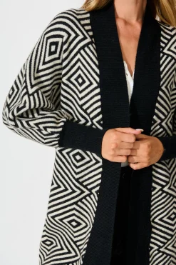 Fashion Marcelle Knit Cardigan in Black Aztec Wool Blend Knitwear|Knitwear