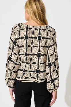 Fashion Marcy Top in Cream with Black Tile Print Tops