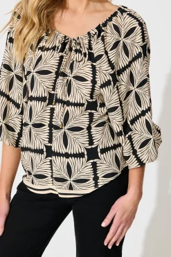 Fashion Marcy Top in Cream with Black Tile Print Tops