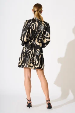 Best Marge Shirt Dress in Black and Cream Satin Dresses|Casual