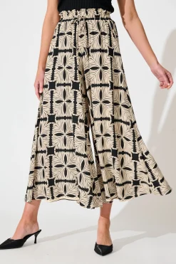 Hot Mariah Petite Pant in Cream with Black Tile Print Bottoms