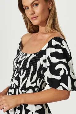 Fashion Mariam Midi Dress In Black With White Print Dresses|Casual