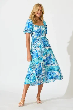 Outlet Mariam Midi Dress In Blue Multi Dresses|Casual
