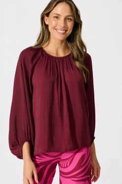 Discount Marianna Top in Wine Satin Tops|Workwear