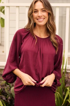 Discount Marianna Top in Wine Satin Tops|Workwear
