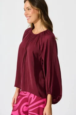 Discount Marianna Top in Wine Satin Tops|Workwear