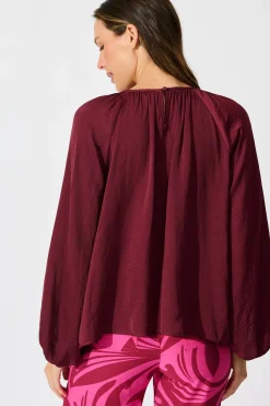 Discount Marianna Top in Wine Satin Tops|Workwear