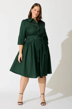 Fashion Marie Midi Shirt Dress In Emerald Cotton Dresses|Casual