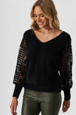 Online Marita Knit In Black Lace Detail Wool Blend Knitwear|Knitwear
