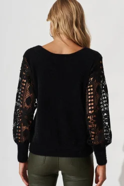 Online Marita Knit In Black Lace Detail Wool Blend Knitwear|Knitwear