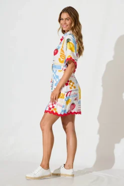 Outlet Maroa Shirt Dress in White Lemon Print Ric Rac Trim Dresses|Casual