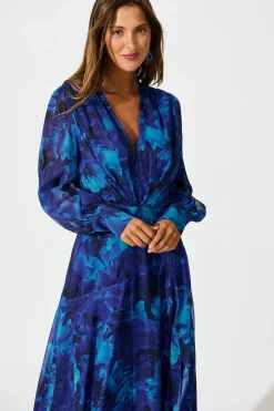 Fashion Martina Maxi Dress in Blue Watercolour Chiffon Dresses|Party