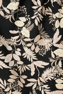 Discount Martina Midi Shirt Dress in Black with Beige Leaf Print Dresses|Casual