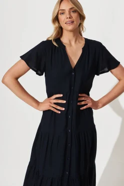 Discount Marvela Midi Shirt Dress In Navy Linen Blend Dresses|Casual