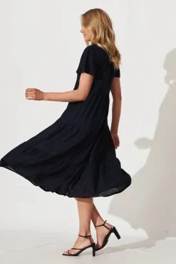 Discount Marvela Midi Shirt Dress In Navy Linen Blend Dresses|Casual