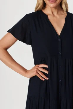 Discount Marvela Midi Shirt Dress In Navy Linen Blend Dresses|Casual