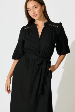 Online Matika Midi Dress in Black Linen Blend Dresses|Casual