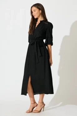 Online Matika Midi Dress in Black Linen Blend Dresses|Casual