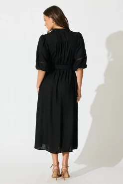 Online Matika Midi Dress in Black Linen Blend Dresses|Casual