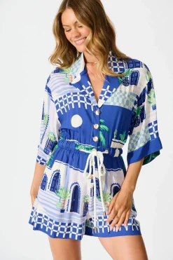 New Maui Playsuit In Blue With White Print Playsuits & Jumpsuits|Jumpsuits & Playsuits