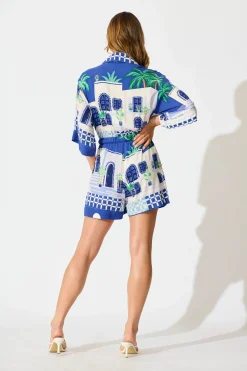 New Maui Playsuit In Blue With White Print Playsuits & Jumpsuits|Jumpsuits & Playsuits