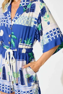 New Maui Playsuit In Blue With White Print Playsuits & Jumpsuits|Jumpsuits & Playsuits