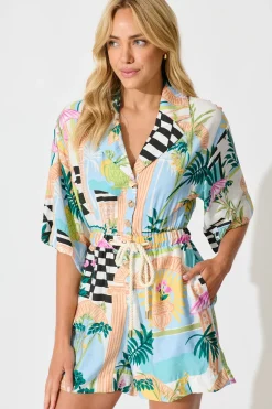 Online Maui Playsuit In White Multi Print Playsuits & Jumpsuits|Jumpsuits & Playsuits